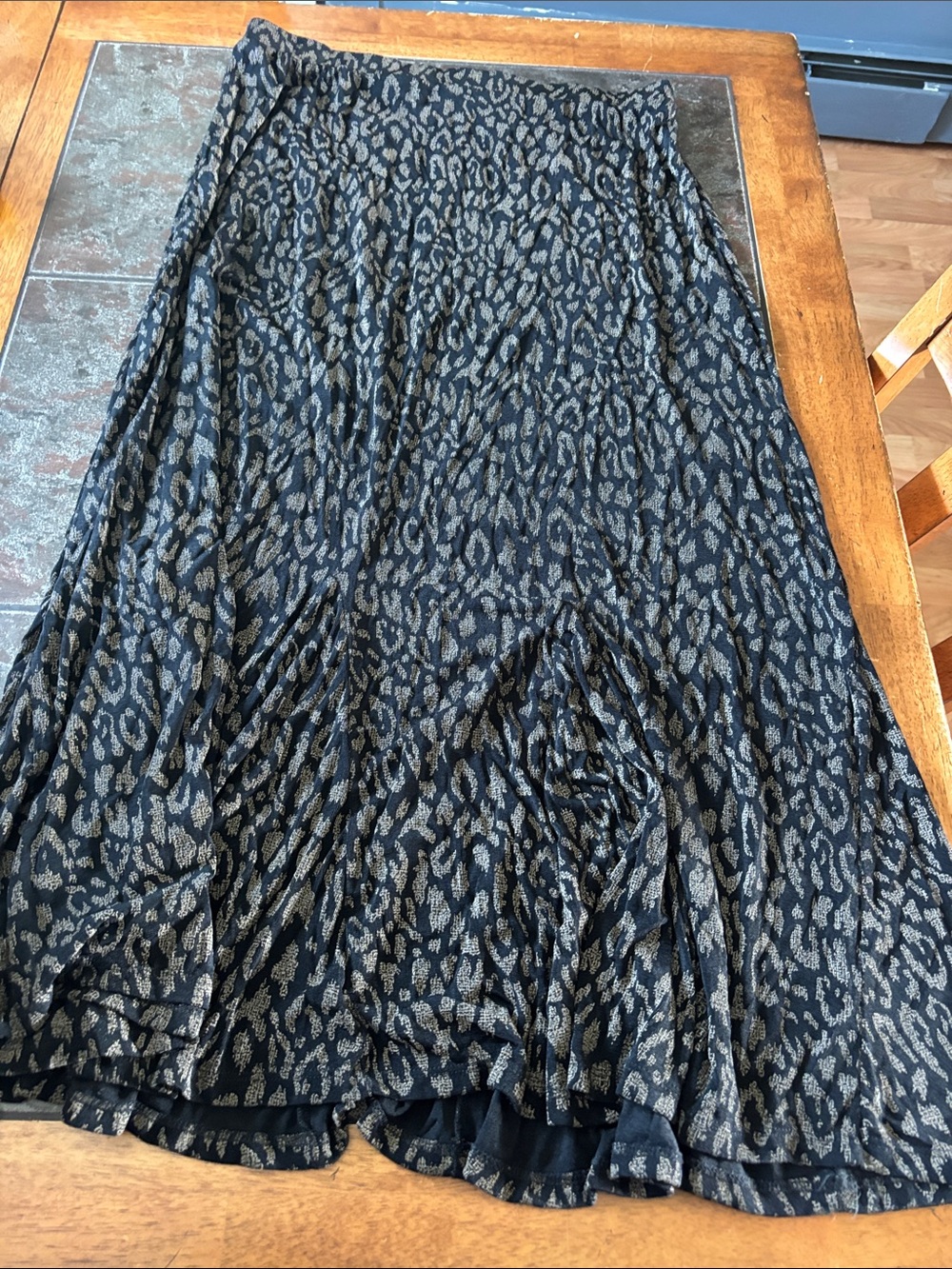 JM Collection Black and Gold Leopard Print Maxi Skirt